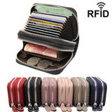 Genuine Leather Women Business Card Holder Wallet Double Zipper Bank Credit Card Case ID Holders RFID Wallet Coin Purse Red Pink