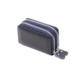 Genuine Leather Women Business Card Holder Wallet Double Zipper Bank Credit Card Case ID Holders RFID Wallet Coin Purse Red Pink