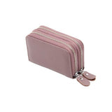 Genuine Leather Women Business Card Holder Wallet Double Zipper Bank Credit Card Case ID Holders RFID Wallet Coin Purse Red Pink