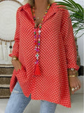Plus Size S-3XL Women Dot V-neck Long Sleeve Blouses Ladies Shirts Summer Casual Tops Loose Long Blouse Streetwear Woman Clothes