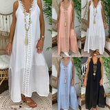 2020 Women Summer Dress Plus Size Sleeveless Holiday Off Shoulder Lace Dress Maxi  Long  Causal Party Beach  Boho Loose  Dresses
