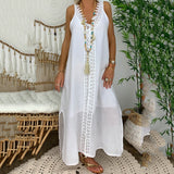 2020 Women Summer Dress Plus Size Sleeveless Holiday Off Shoulder Lace Dress Maxi  Long  Causal Party Beach  Boho Loose  Dresses