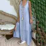 2020 Women Summer Dress Plus Size Sleeveless Holiday Off Shoulder Lace Dress Maxi  Long  Causal Party Beach  Boho Loose  Dresses